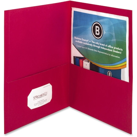 Business Source 2-Pocket Folder with Prong Fasteners, Card Holder, Red, PK25 BSN78494
